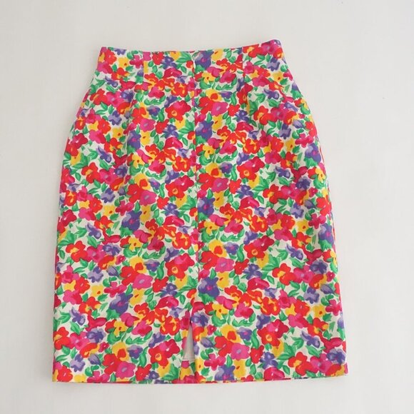 Vintage Braemar By Jeremy Scott Red Pink Floral Midi Pencil Skirt Size 8 - Picture 8 of 9